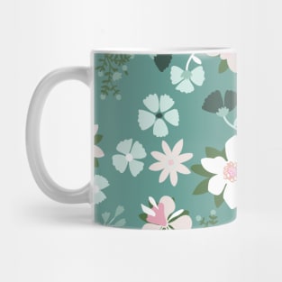 Pink Green Pastel Color Flower Pattern Mug